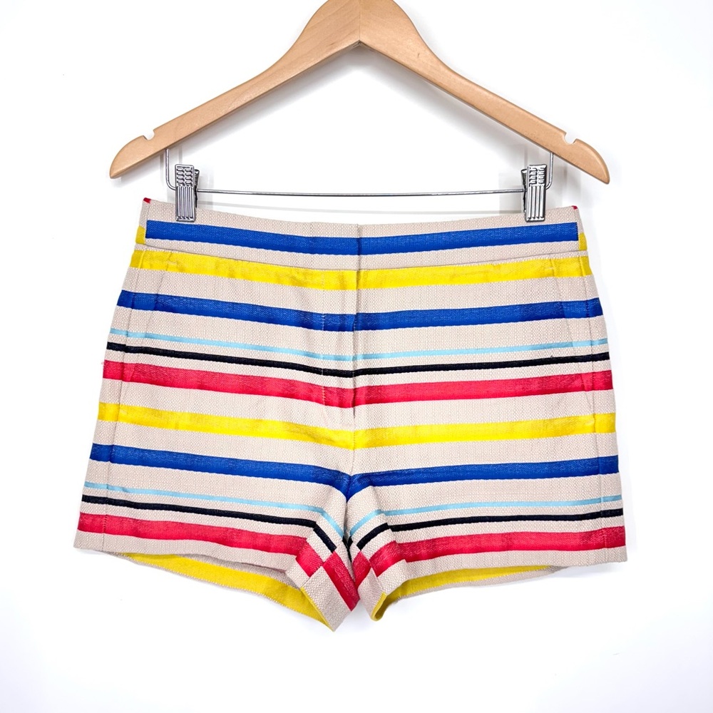 J. Crew Colorful Coastal Striped Textured Cream White Preppy Dressy Shorts